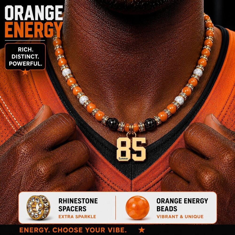 Custom Football Number Necklace | Acrylic, Tiger Eye, Stainless Steel Sports Jew